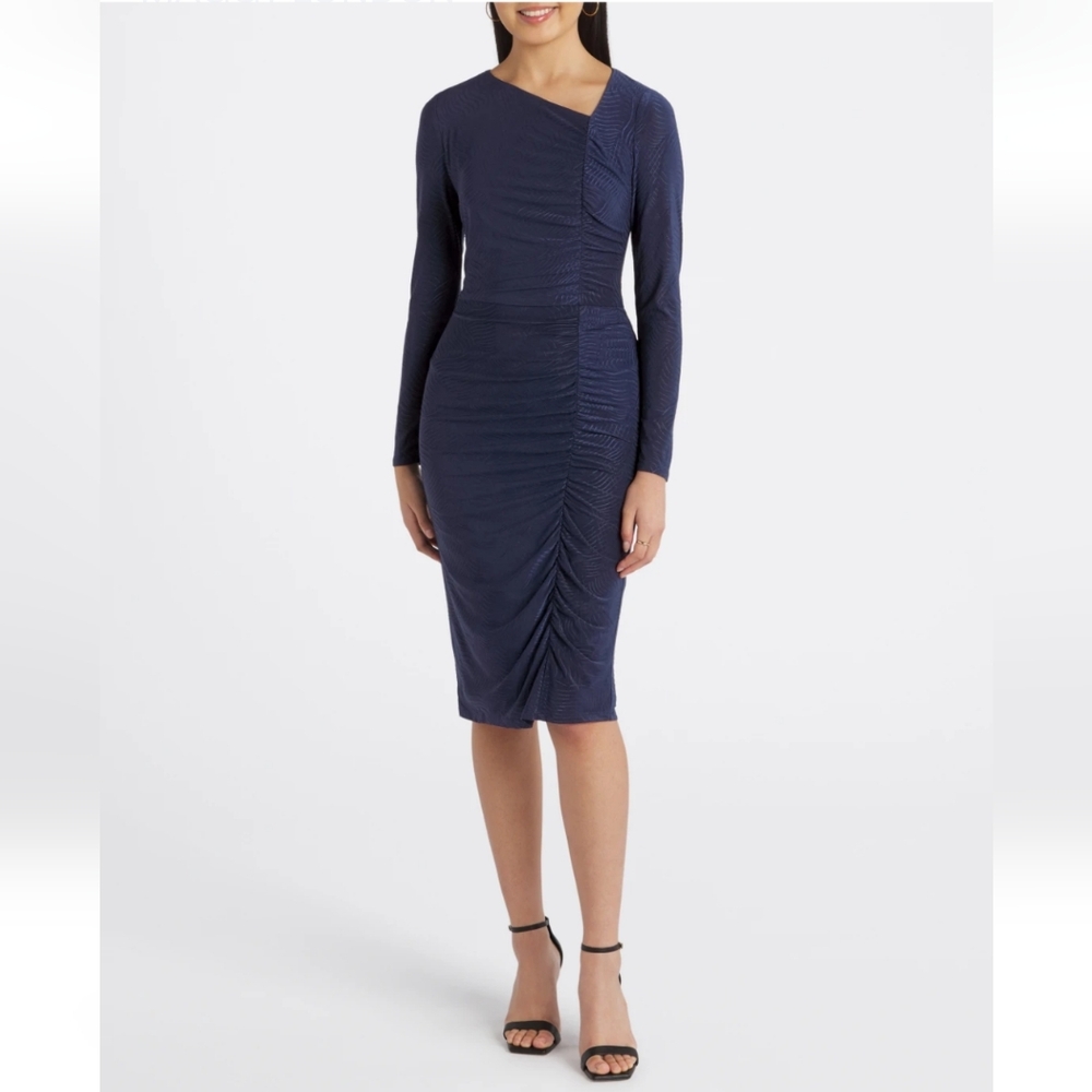 NWT Maggy London Asymmetrical neckline blue dress